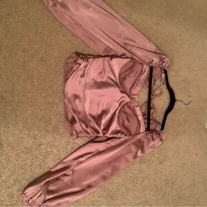 Elegant Pink Satin Long Sleeve Top